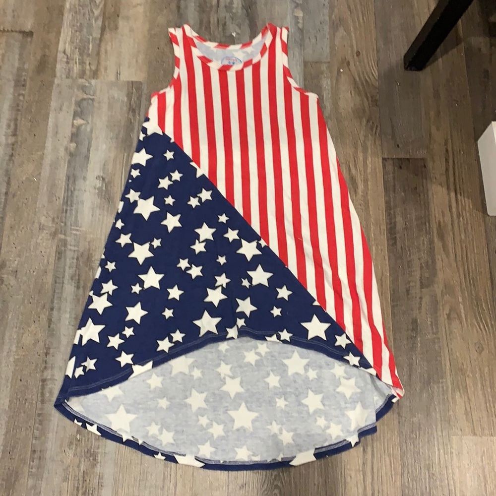 Sleeveless red white and blue stars and stripes dress